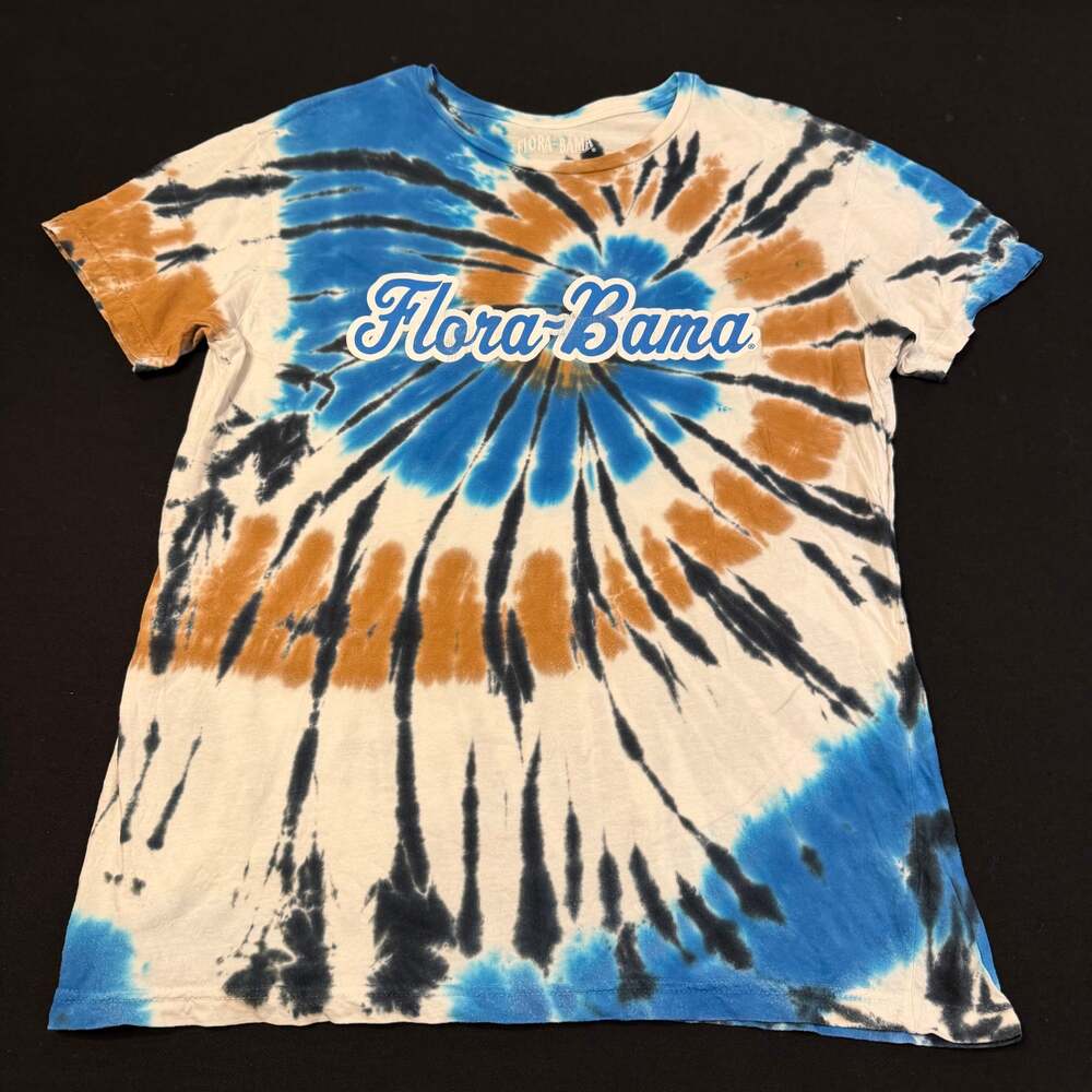 Flora-Bama Wavy Logo Orange and Blue Tie-Dye Short Sleeve T-Shirt